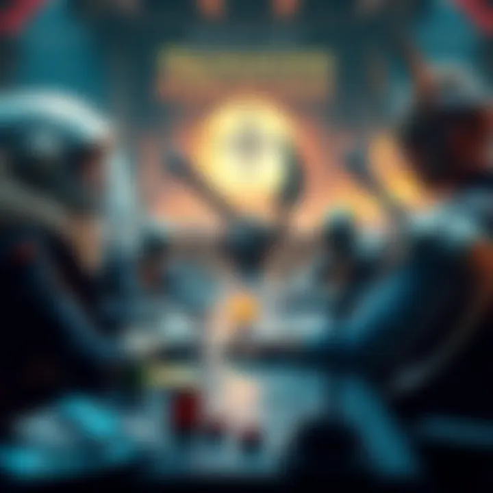 A tabletop setting with Dungeons & Dragons players and Destiny-themed characters, showcasing vibrant sci-fi elements and fantasy gameplay.