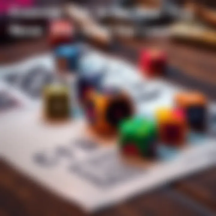 Colorful DnD dice and a character sheet on a wooden table, ready for a gaming session