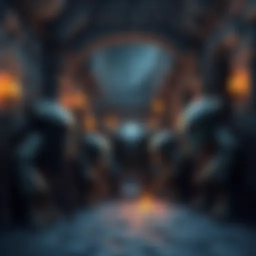 A group of adventurers ready to face duergar in a dark crypt dungeon setting with stone walls and torches.