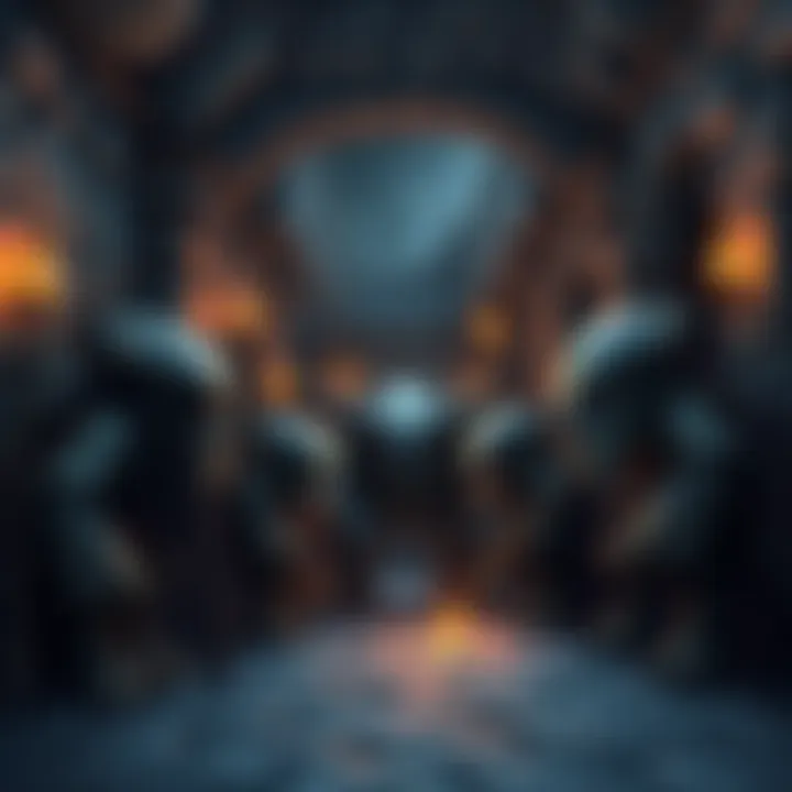 A group of adventurers ready to face duergar in a dark crypt dungeon setting with stone walls and torches.