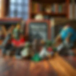 A collection of unique Dungeons & Dragons gifts including custom dice, character figurines, and adventure books, displayed together on a wooden table.