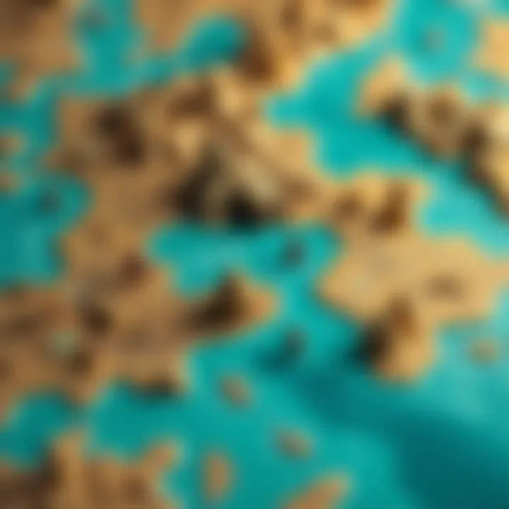 A vibrant map featuring a cyan desert with unique tokens for DnD characters and creatures