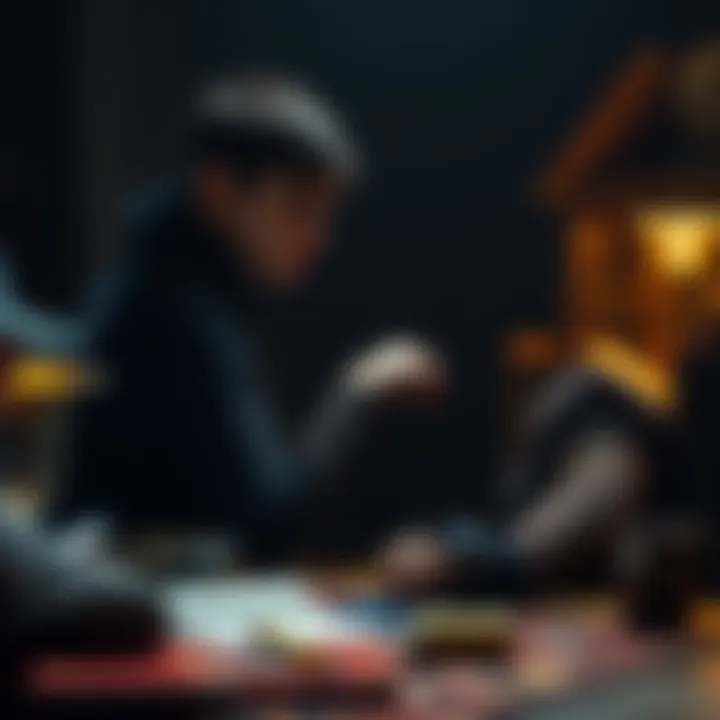 A contemplative role-playing game player reflects on their decision to exit a DnD group while sitting at a table with game materials.
