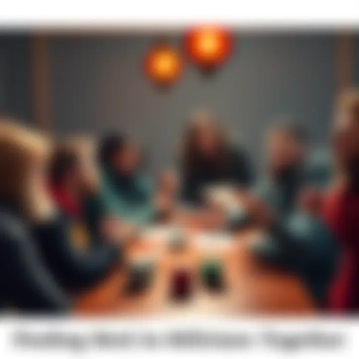 DND Players Roleplaying Together A group of DND players around a table enthusiastically discussing their characters and quests while holding dice and character sheets.