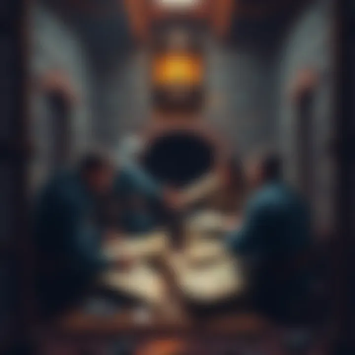 D&D Prison Break Scene A group of adventurers planning their escape from a medieval prison with maps and tools in a dimly lit cell