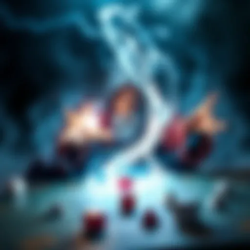 A wizard casting a spell with glowing energy around them, surrounded by dice and a game board, illustrating the concept of saving throws.