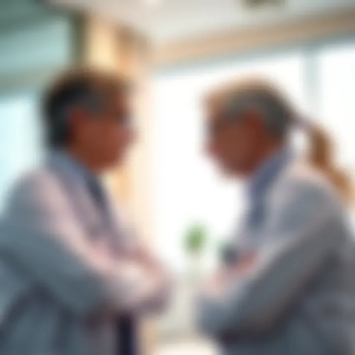 A doctor discussing health options with a patient in a bright office setting