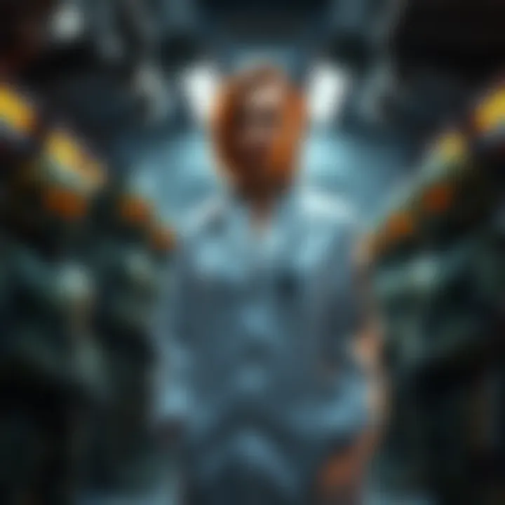 Doctor Halsey stands in a laboratory, surrounded by Spartan armor and equipment, reflecting on her controversial decisions.