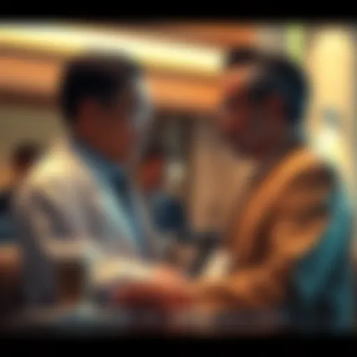 Doctor Tokui talking to his interpreter during a conference