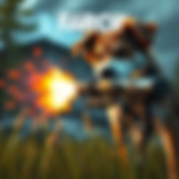 A scene showing a dog in Far Cry 3 with a bazooka aimed towards it, highlighting a controversial gameplay moment.