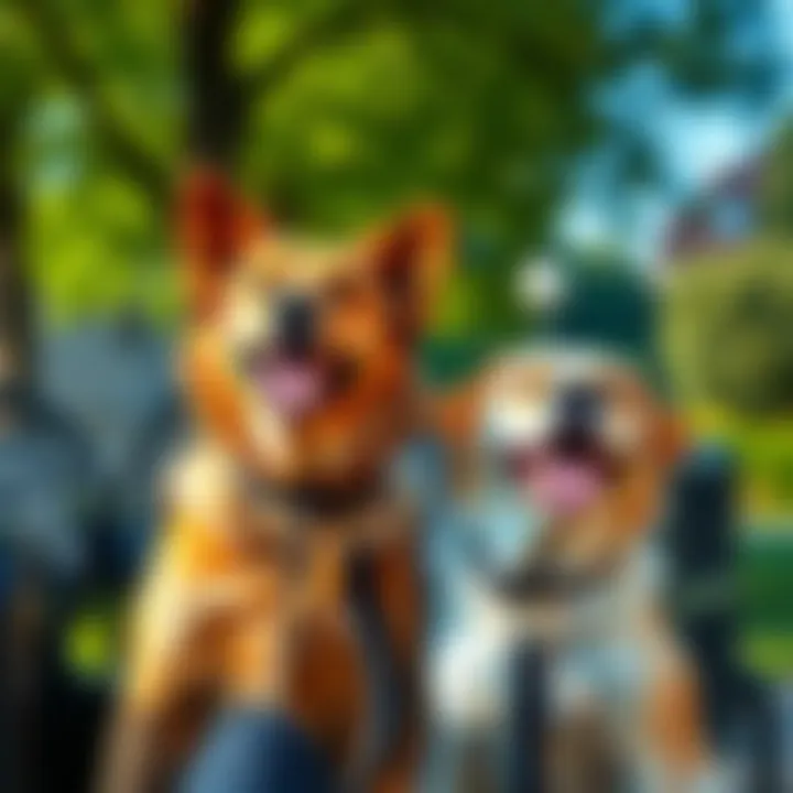 A dog and a person sitting together, both looking happy and relaxed in a park setting