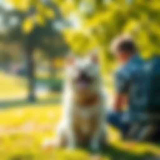 A joyful dog named after Eido and Sjur, sitting happily with its owner in a sunny park.