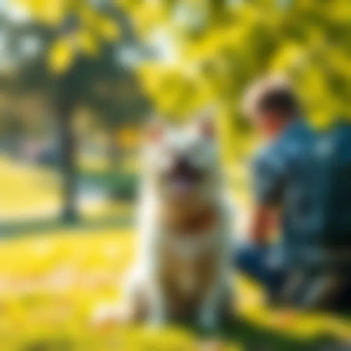 Dog Named Eido A joyful dog named after Eido and Sjur, sitting happily with its owner in a sunny park.