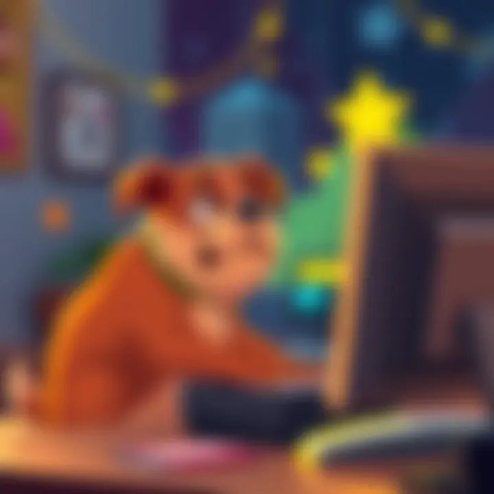 Doggie Attempts Geometry Dash Level A cartoon dog looking frustrated while playing Geometry Dash on a computer, showing the game level 'GRIEF' with a progress bar at 97%
