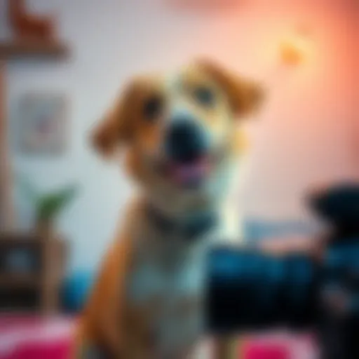 Doggie's GRIEF Video Concept A playful dog in front of a camera, expressing emotions, with a lighthearted background. The scene symbolizes the viral nature of Doggie's GRIEF video.