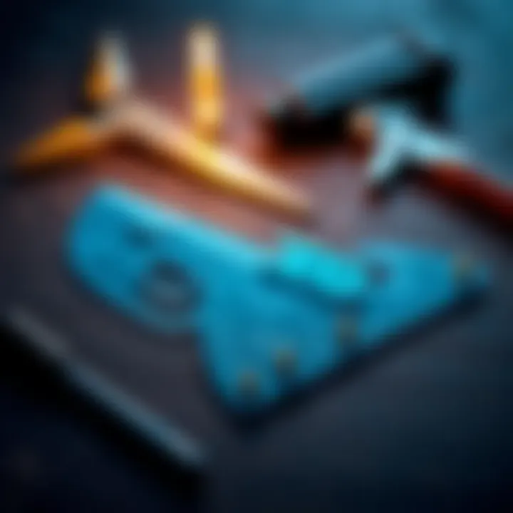 A close-up of the Dolabra weapon blueprint showcasing its design and features, laid out on a textured surface with crafting tools nearby.