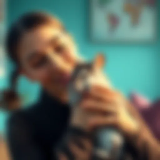 Domina smiling while holding her adorable chinchilla close to her face