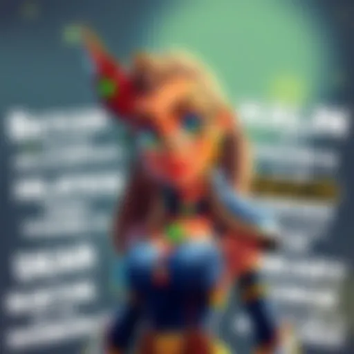 Cartoon of Domina with exaggerated features, surrounded by meme text about her character