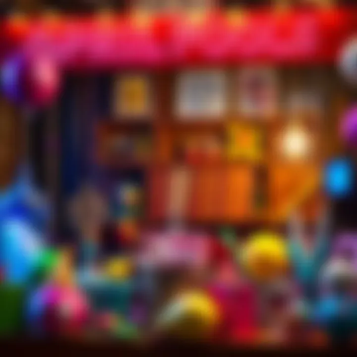 A colorful display featuring fun and playful elements representing Domina's April Fools event, with decorations and surprises.