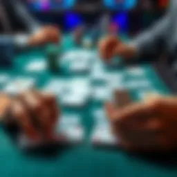 Close-up of Domino and Quicksilver playing cards laid out on a table with hands preparing to play