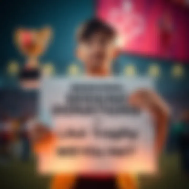 Individual with a hopeful expression holds a sign seeking donations for a final trophy.