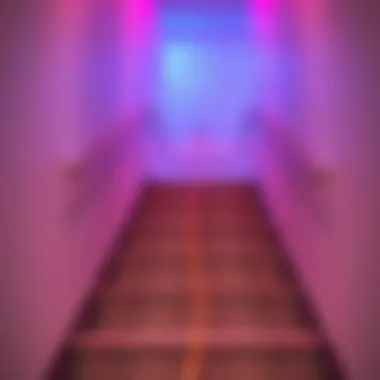 A dongle extending cable safely routed down a staircase with careful placement to prevent tripping hazards