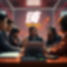 A worried team at Don’T Nod discusses financial issues, with charts showing declining cash reserves and the Tencent logo in the background.