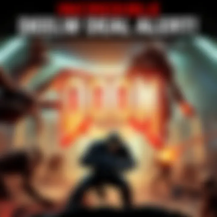 Cover art of Doom (2016) showing the main character battling demons in a futuristic setting.