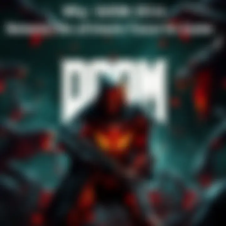 DOOM (2016) featuring a powerful armored character battling demons in a dark, intense setting