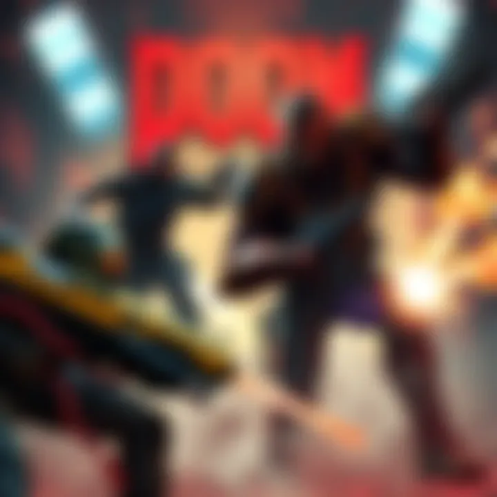 Players engaging in a fast-paced multiplayer match in Doom 2016, showcasing intense action and vibrant graphics.