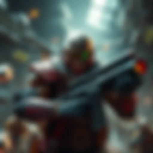 A fierce character from the Doom game series equipped with weapons, ready for action in a sci-fi environment.