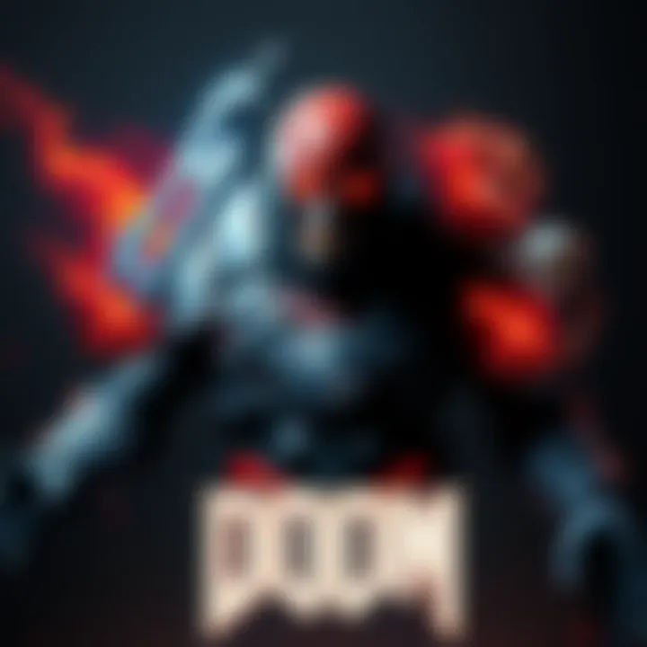 A DOOM Slayer character in a dark, dramatic setting, showcasing various transformation effects that highlight a shift in narrative depth.