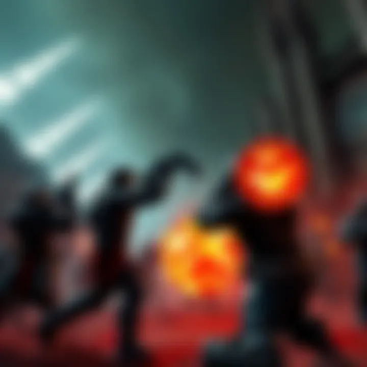 Doom: The Dark Ages Combat Scene A fierce battle scene in Doom: The Dark Ages, showcasing the absence of glory kills with a character fighting against enemies.