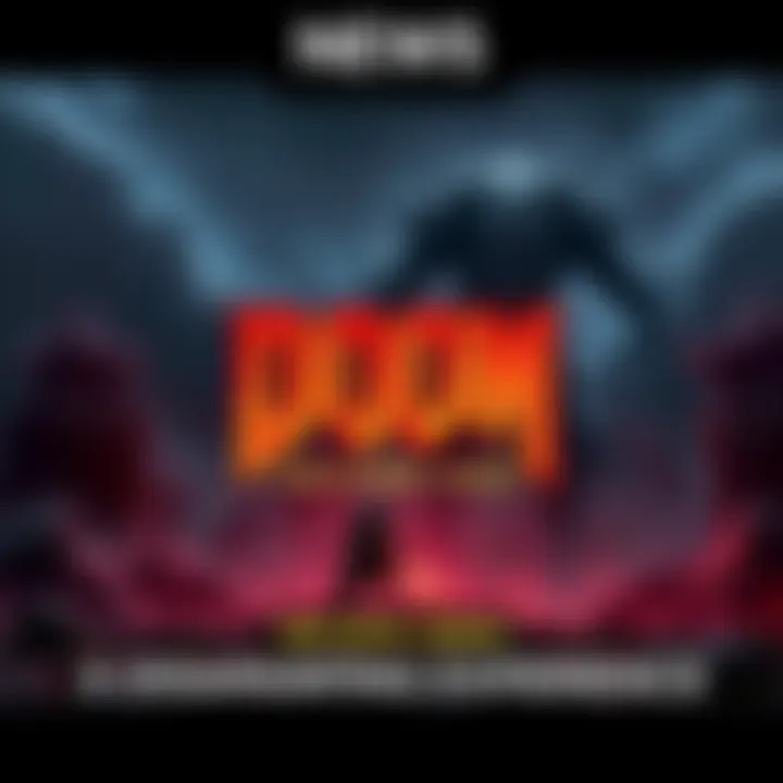 A scene from Doom: The Dark Ages showing a dark fantasy landscape with a warrior facing a monstrous creature
