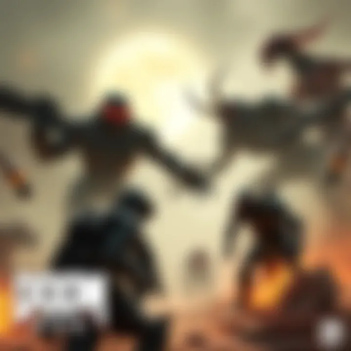 DOOM Enemy AI Comparison A scene showing different enemy characters from DOOM, including a tactical Marauder and an Archvile, in a dynamic battle environment