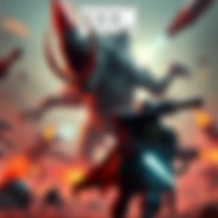 Doom Eternal Combat Scene Intense battle scene from Doom Eternal showcasing a powerful enemy and a player character with unique weapons.