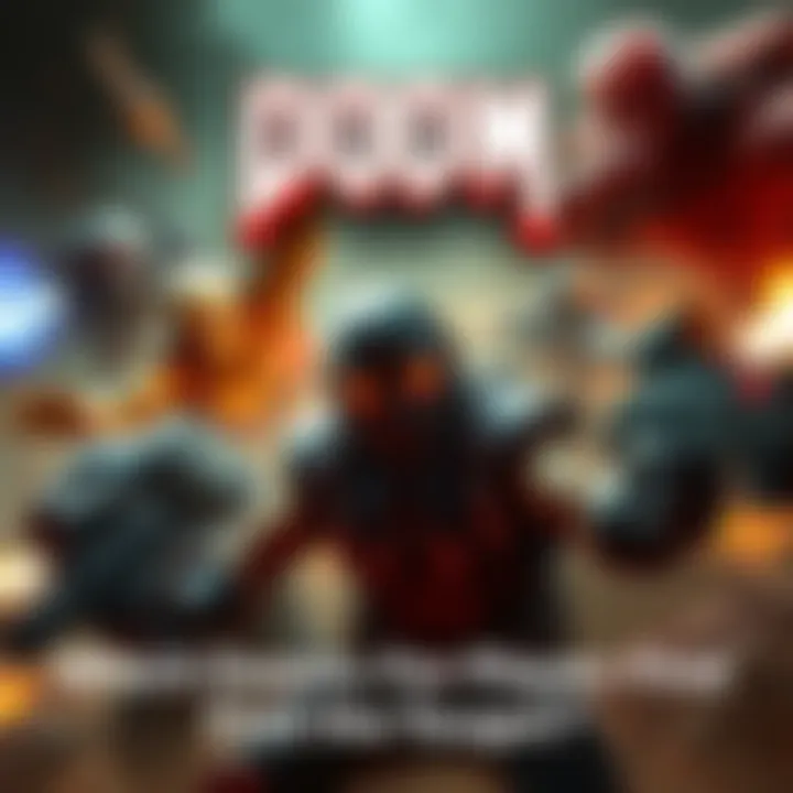 Doom video game characters Various characters from the Doom series in action, showcasing intense gameplay and challenges.