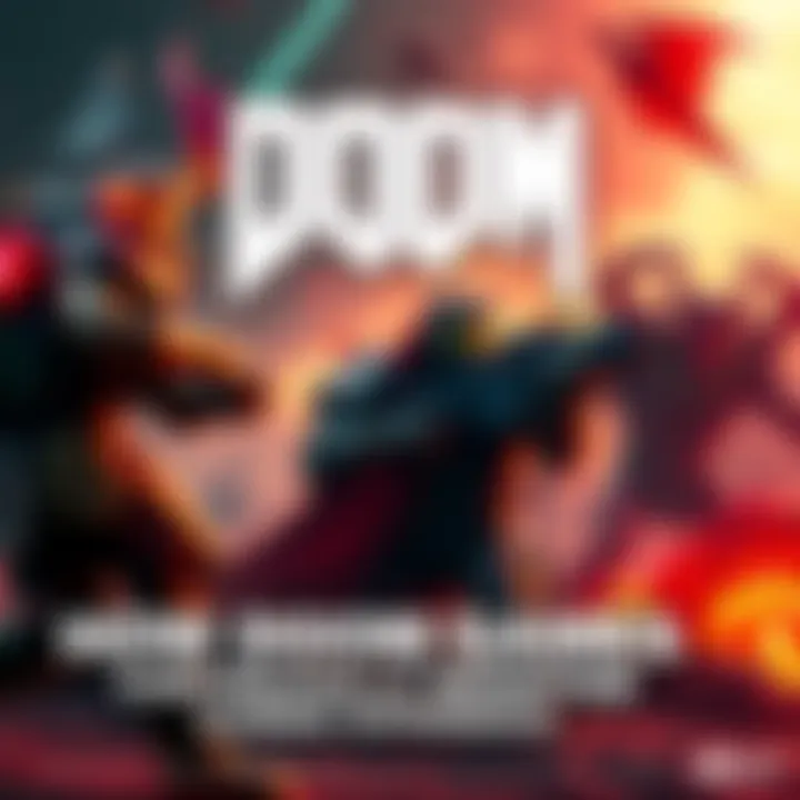 Doom Slayer and Demons battling in a futuristic environment