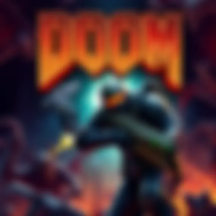 Cover art of Doom (1993) featuring the iconic space marine battling demons in a dark, futuristic setting