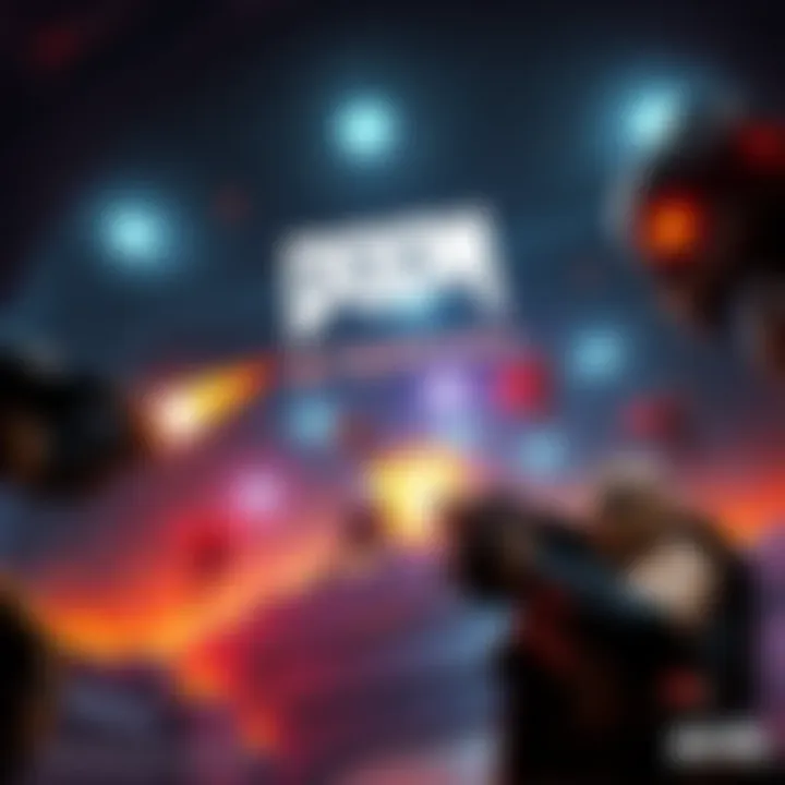 A scene showing intense action from Doom 2016 and Doom Eternal, with the player character fighting enemies in a dark, futuristic environment.