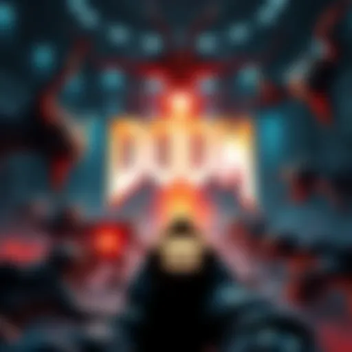 A player in a dark, futuristic environment battling demons in Doom, showcasing intense action and strategy.