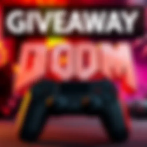 A promotional graphic for the DOOM and DOOM II giveaway on GOG, featuring the game logos and a gaming controller.