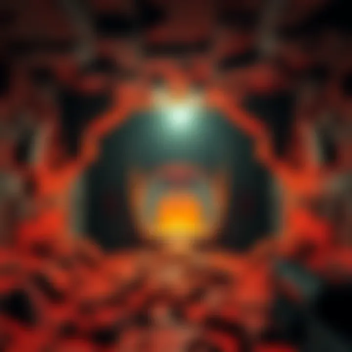 A screenshot showcasing a classic Doom game level with unique mapping elements and textures.