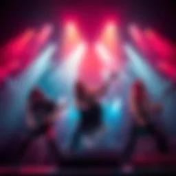 A collage of five famous doom metal bands performing live, showcasing their unique styles and energy on stage.