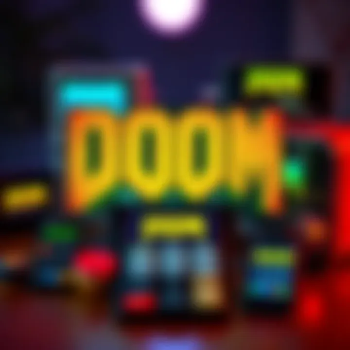 A collage of different devices like a calculator, a toaster, and a smartphone displaying the game Doom, showcasing attempts to run the game on unusual platforms.