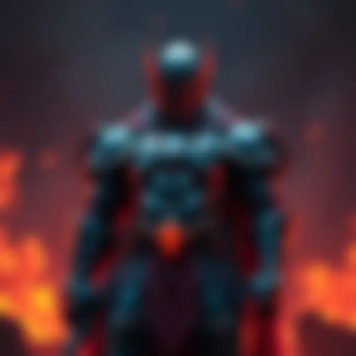 The Doom Slayer stands in powerful battle armor, ready for combat, in a dark and fiery background that highlights his legendary status.