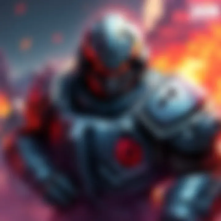 Doom Slayer character wearing impractically heavy armor, showcasing a mix of battle gear and style, with a fierce expression, surrounded by a vibrant gaming background.