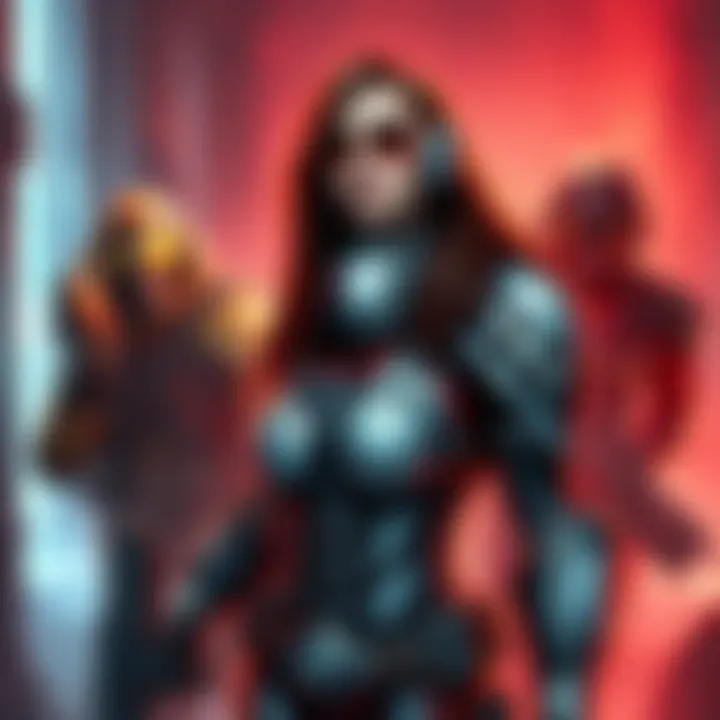 Doom Slayer and Quake 3 Characters Art Artwork featuring a female Doom Slayer with stylish armor alongside Crash and Slash from Quake 3 in a vibrant setting