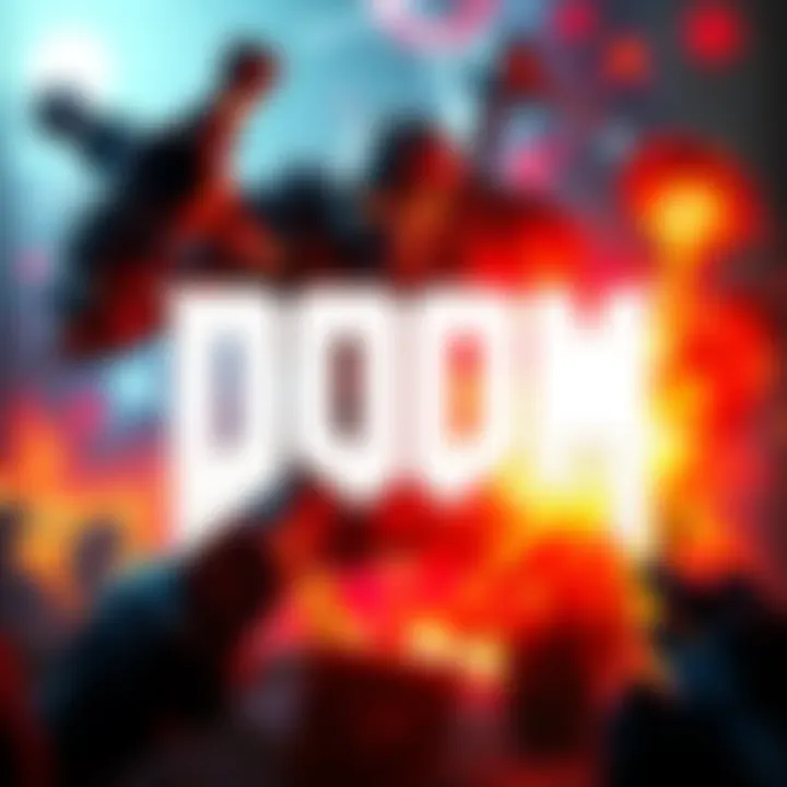 A dynamic scene showcasing the Doom: TDA game with vibrant visuals and a focus on the soundtrack