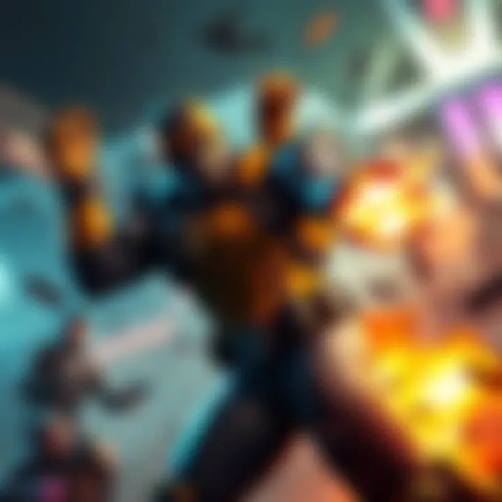 A powerful Doomfist character delivering a punch in a vibrant gaming scene